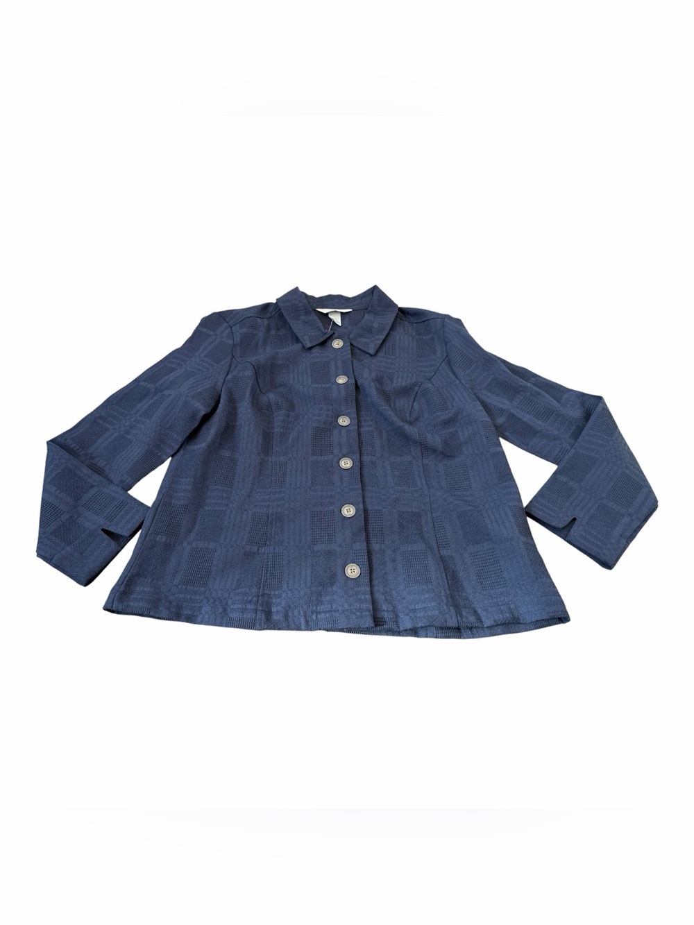 Christopher & Banks Womens Petite P/Large Navy Textured Button-Up Jacket NEW